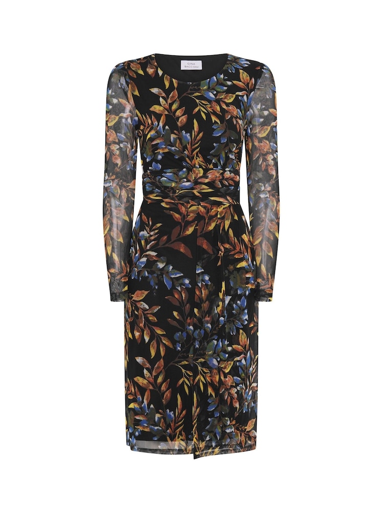 Gina Bacconi Black Giordana Floral Mesh Midi Dress - Image 6 of 6