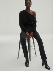 Schwarz - Straight-Leg-Hose mit Faltendesign - Bild 2 von 6