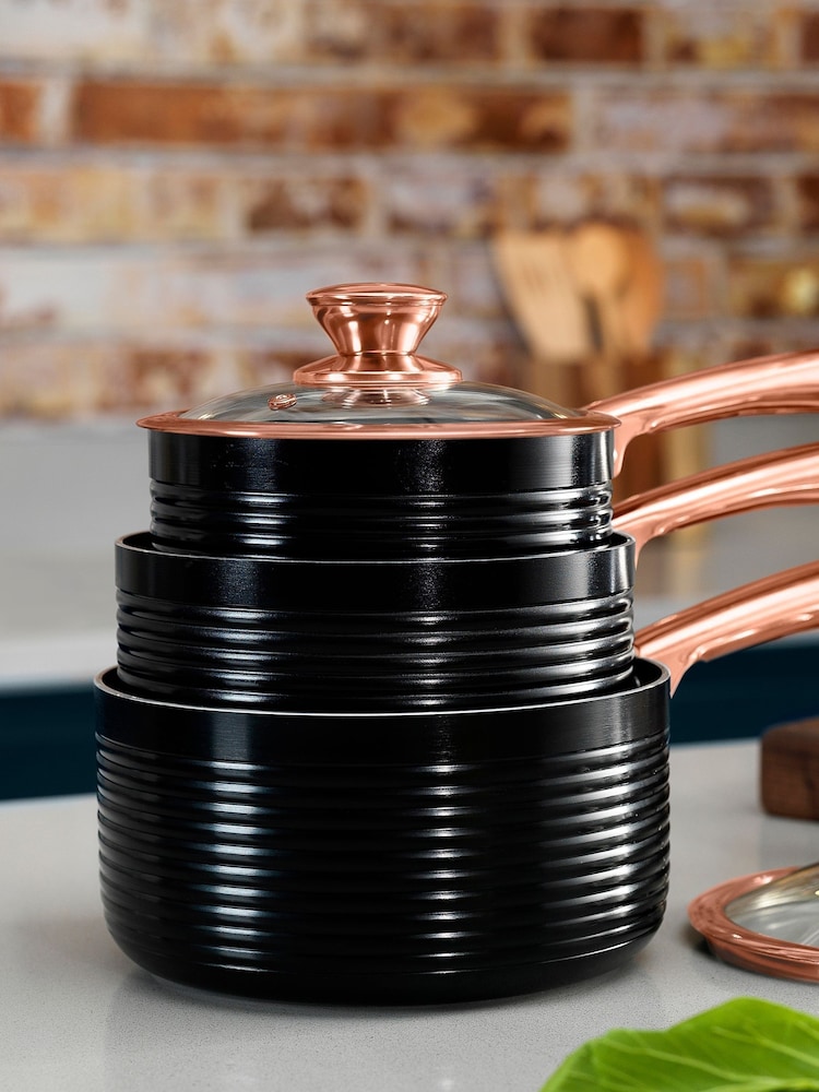 Tower Set of 3 Black Black Saucepans - Image 1 of 4 Tower Set of 3 Black Black Saucepans - Image 1 of 4
