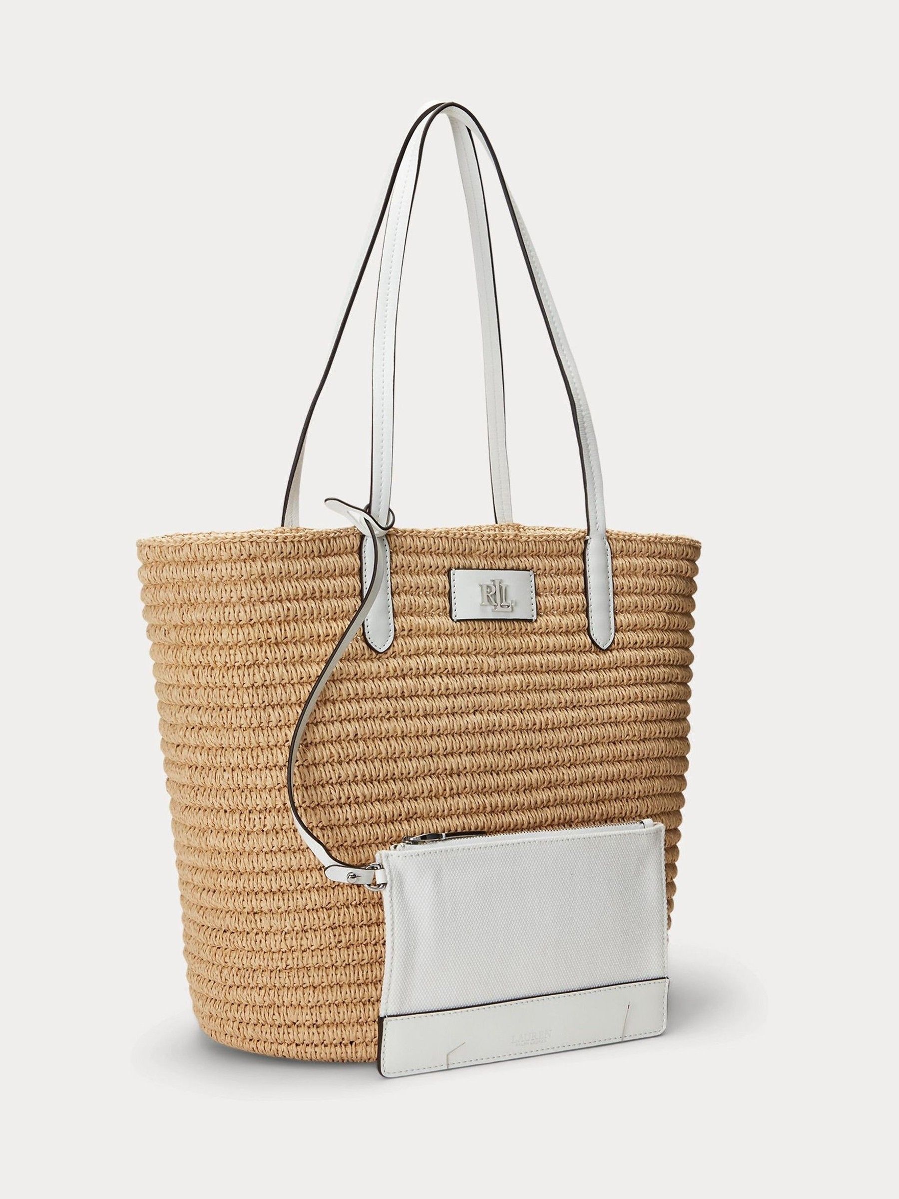 特価！Ralph Lauren Brie Leather-Trim Straw Tote カゴバッグ Lauren Ralph Lauren Brie Leather-Trim Straw Medium Tote Bag