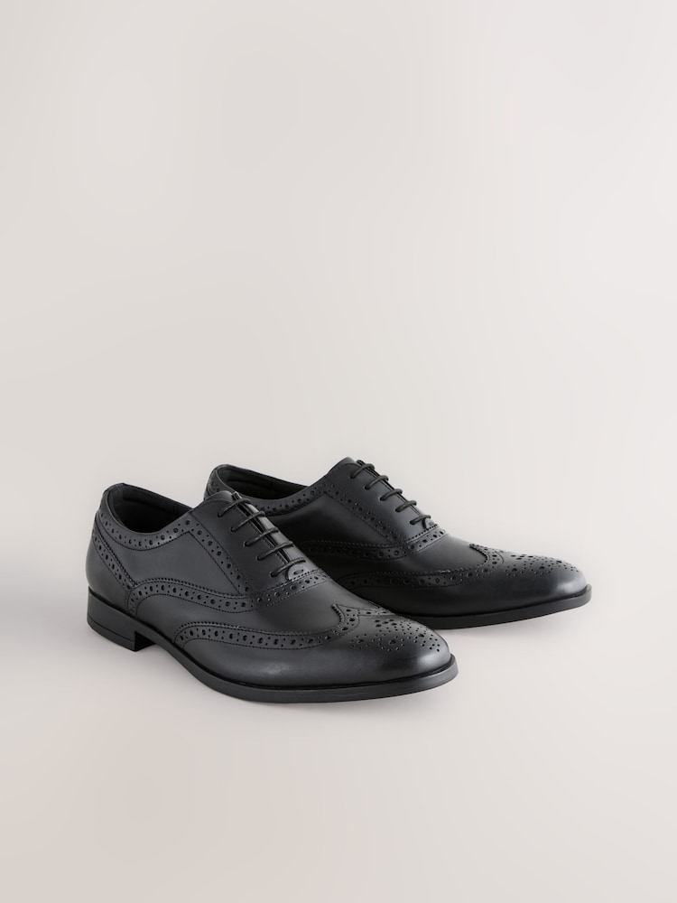 Black Standard Fit Leather Oxford Brogue Shoes - Image 1 of 7