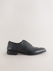 Black Standard Fit Leather Oxford Brogue Shoes - Image 2 of 7