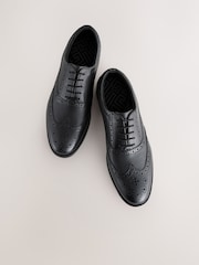 Black Standard Fit Leather Oxford Brogue Shoes - Image 3 of 7