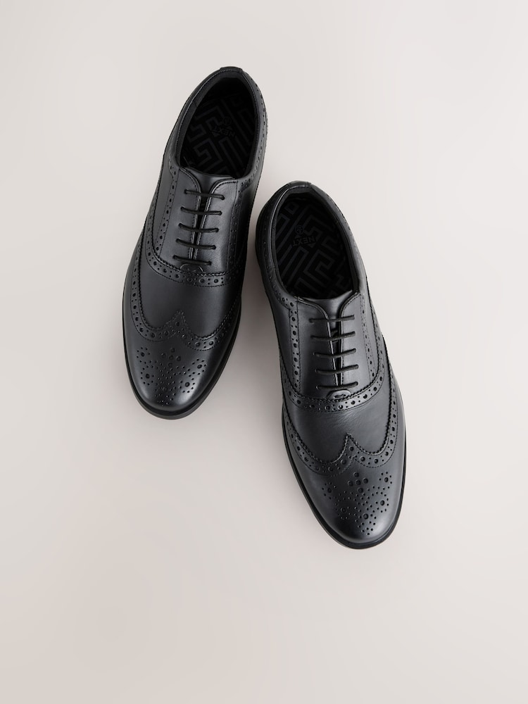 Black Standard Fit Leather Oxford Brogue Shoes - Image 3 of 7