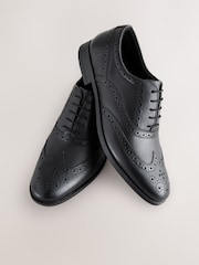 Black Standard Fit Leather Oxford Brogue Shoes - Image 4 of 7