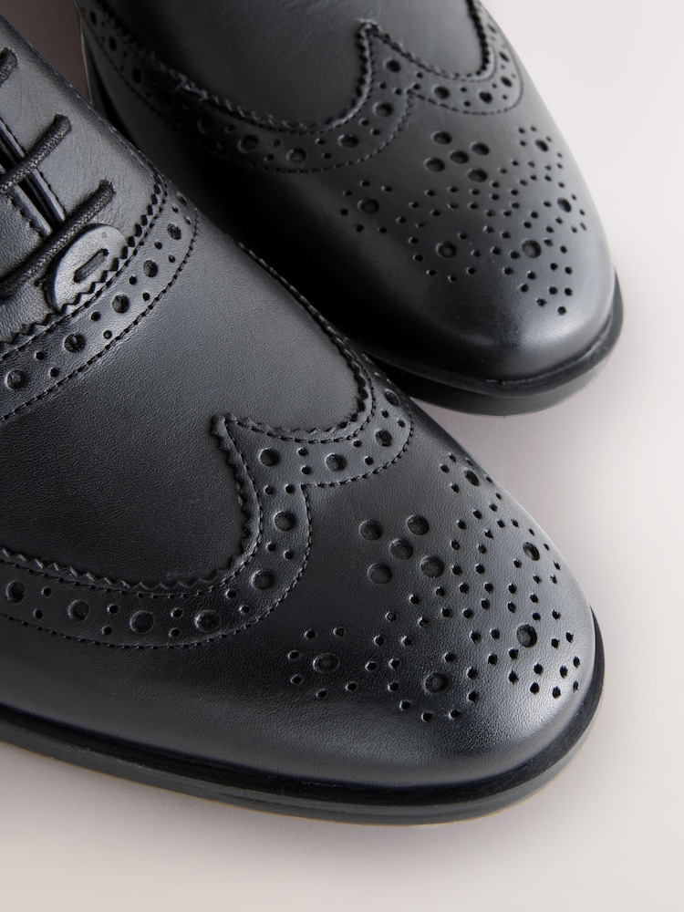 Black Standard Fit Leather Oxford Brogue Shoes - Image 5 of 7