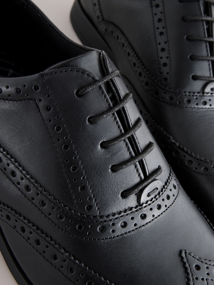 Black Standard Fit Leather Oxford Brogue Shoes - Image 6 of 7