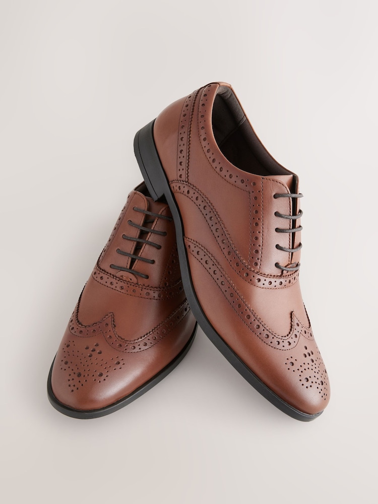 Tan Brown Standard Fit Leather Oxford Brogue Shoes - Image 3 of 6