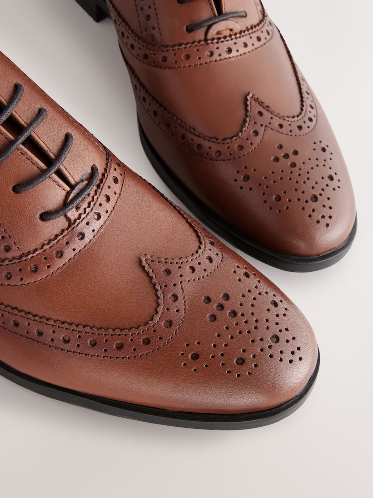 Tan Brown Standard Fit Leather Oxford Brogue Shoes - Image 4 of 6