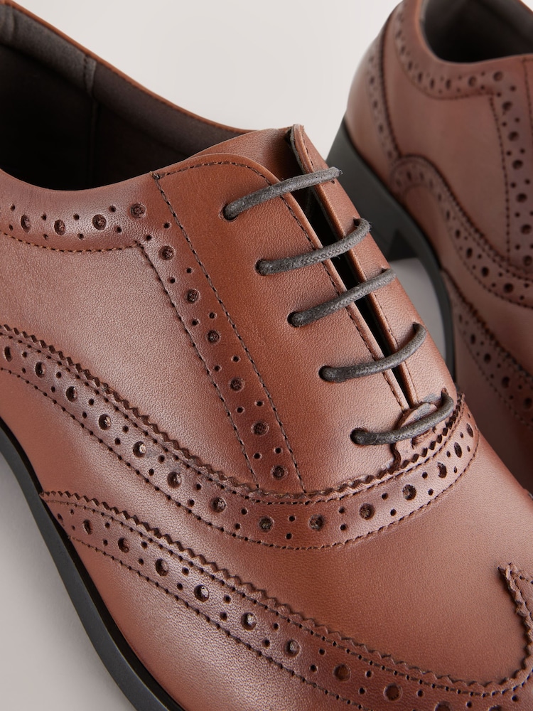 Tan Brown Standard Fit Leather Oxford Brogue Shoes - Image 5 of 6