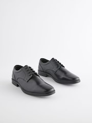 Black Standard Fit Leather Square Derby Shoes - Image 2 of 7