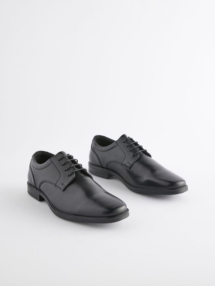 Black Standard Fit Leather Square Derby Shoes - Image 2 of 7