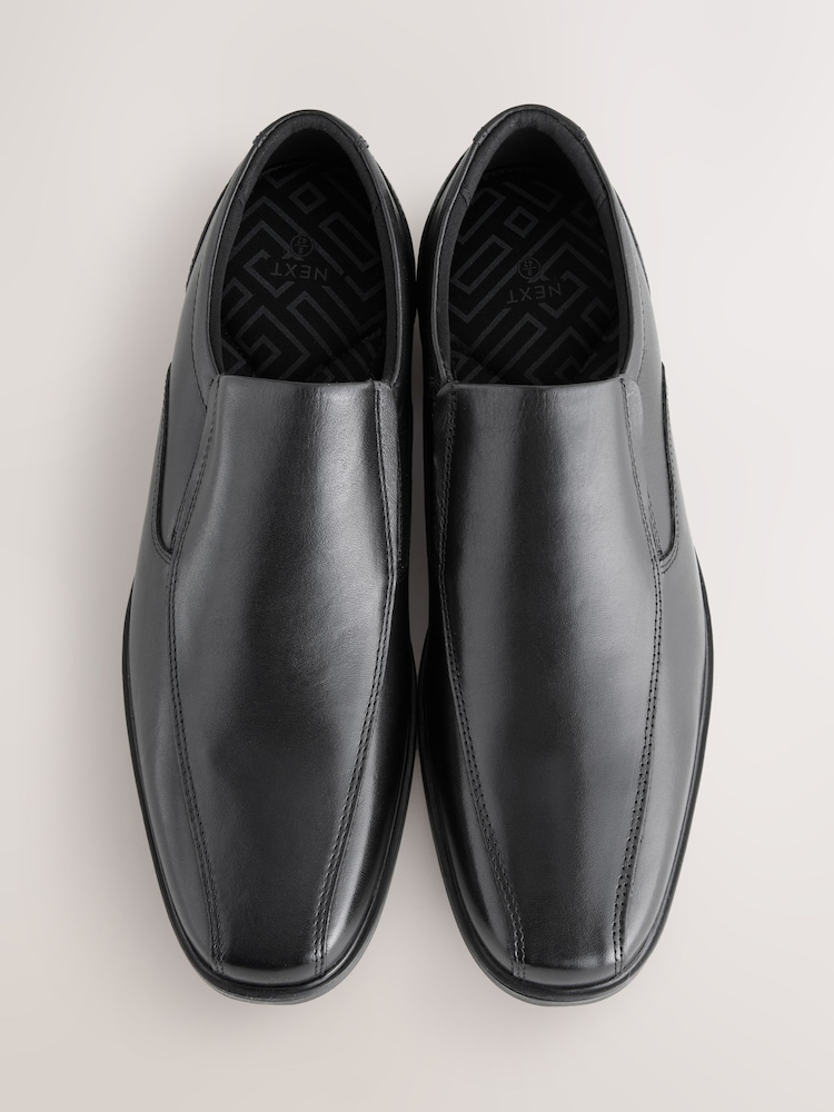 Black Standard Fit Leather Panel Slip On Shoes - Image 3 of 6