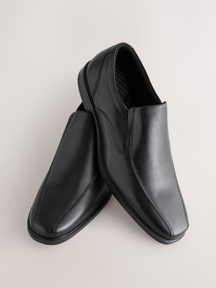 Black Standard Fit Leather Panel Slip On Shoes - Image 4 of 6