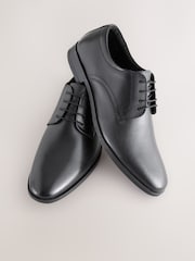 Black Standard Fit Leather Plain Derby Shoes - Image 9 of 9