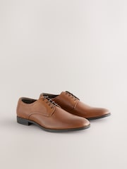 Tan Brown Standard Fit Leather Plain Derby Shoes - Image 1 of 7