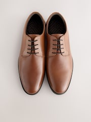 Tan Brown Standard Fit Leather Plain Derby Shoes - Image 3 of 7