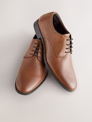 Tan Brown Standard Fit Leather Plain Derby Shoes - Image 4 of 7