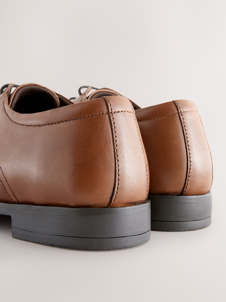 Tan Brown Standard Fit Leather Plain Derby Shoes - Image 7 of 7