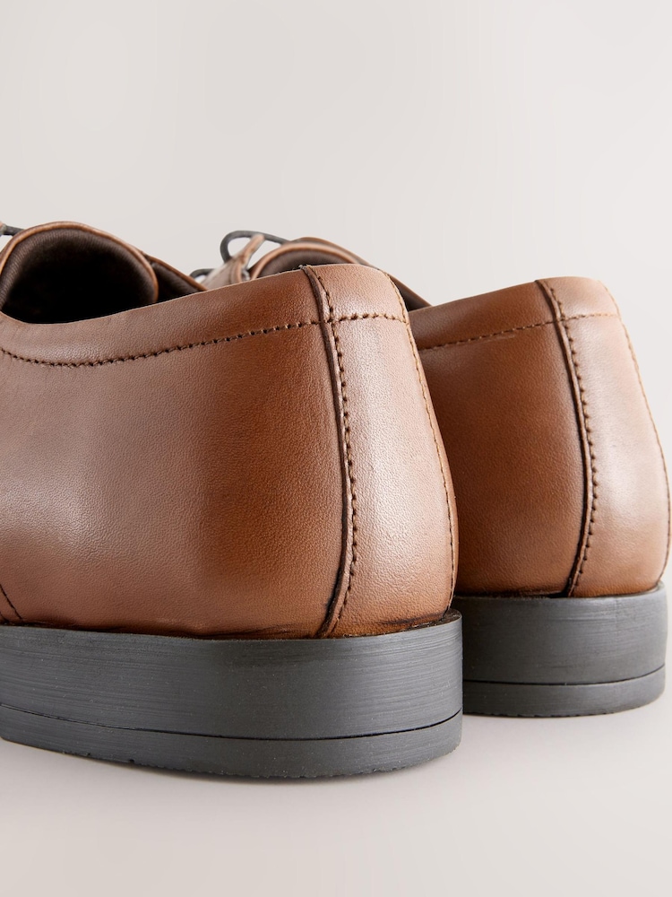 Tan Brown Standard Fit Leather Plain Derby Shoes - Image 9 of 9