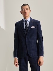 Navy Tailored Textured Check Suit: Jacket - Image 1 of 12