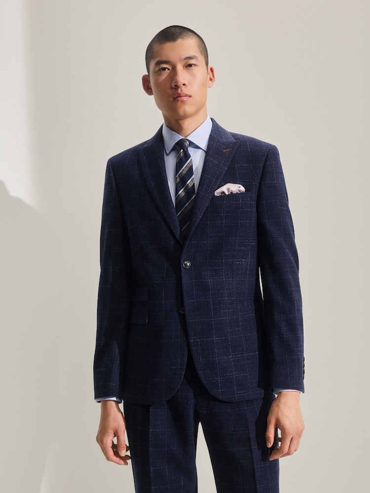 Navy Tailored Textured Check Suit: Jacket - Image 1 of 12