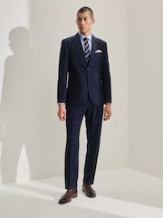 Navy Tailored Textured Check Suit: Jacket - Image 2 of 12