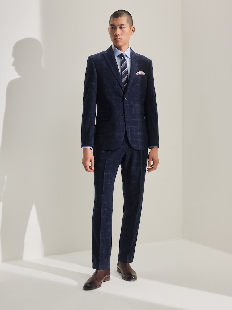 Navy Tailored Textured Check Suit: Jacket - Image 2 of 12