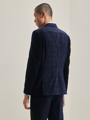 Navy Tailored Textured Check Suit: Jacket - Image 3 of 12