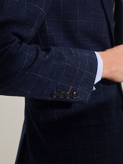 Navy Tailored Textured Check Suit: Jacket - Image 6 of 12