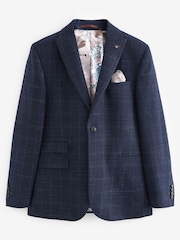 Navy Tailored Textured Check Suit: Jacket - Image 8 of 12
