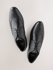Black Standard Fit Brogue Shoes - Image 3 of 7