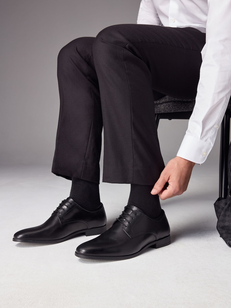 Black Wide Fit Leather Plain Derby Shoes - Image 1 of 7