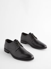 Black Wide Fit Leather Plain Derby Shoes - Image 2 of 7