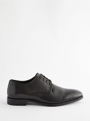 Black Wide Fit Leather Plain Derby Shoes - Image 3 of 7