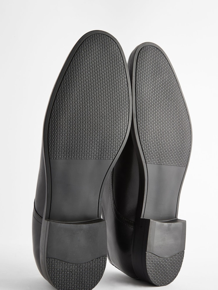 Black Wide Fit Leather Plain Derby Shoes - Image 4 of 7