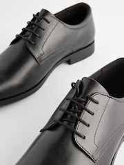 Black Wide Fit Leather Plain Derby Shoes - Image 5 of 7