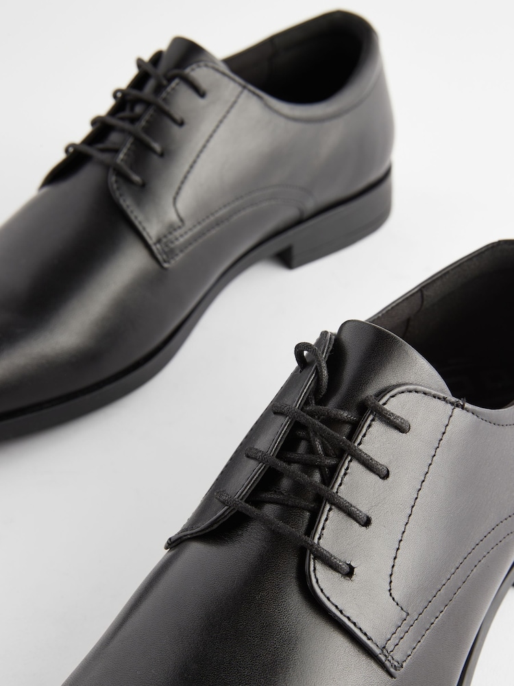 Black Wide Fit Leather Plain Derby Shoes - Image 5 of 7