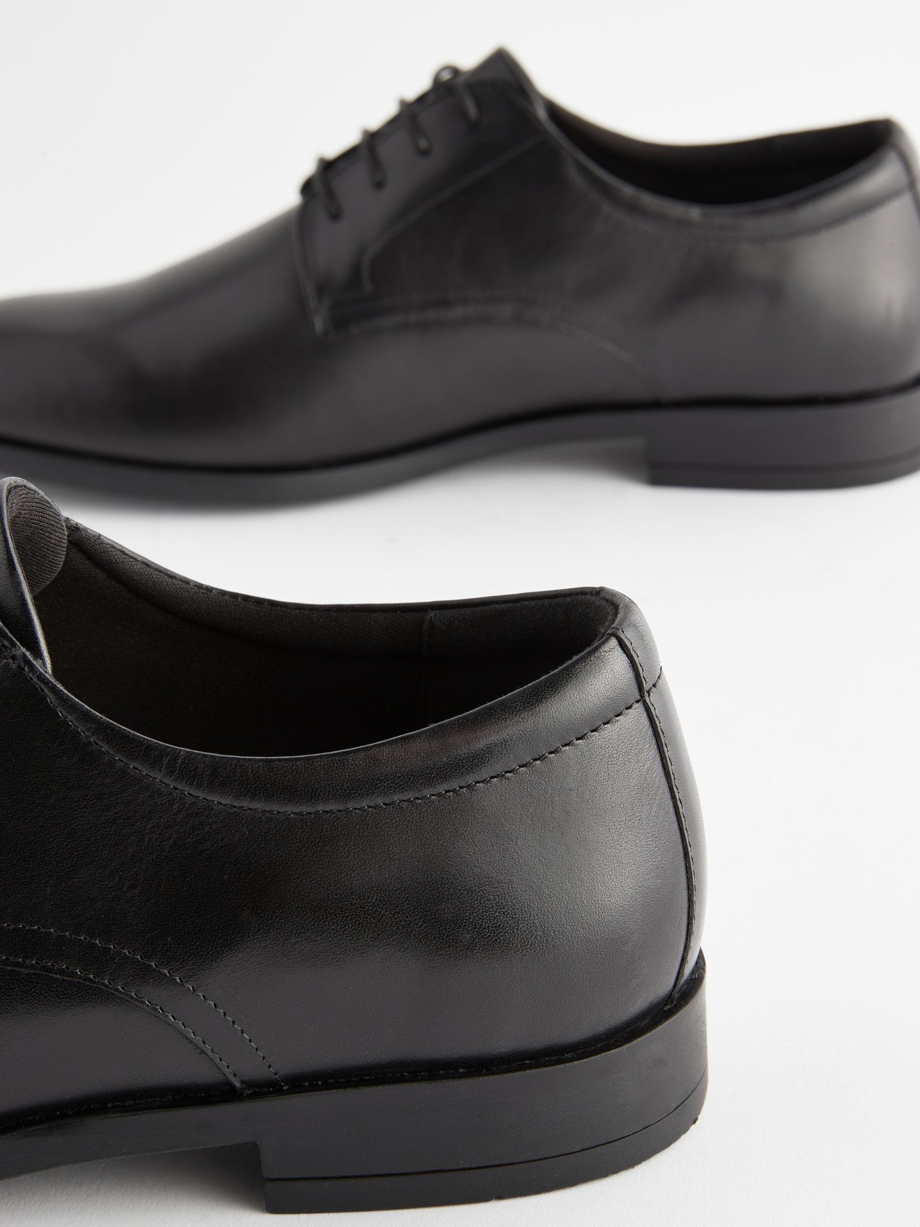 Black Wide Fit Leather Plain Derby Shoes