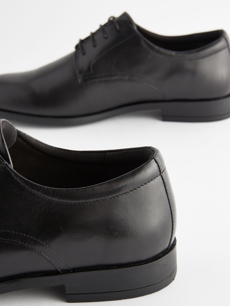 Black Wide Fit Leather Plain Derby Shoes - Image 6 of 7