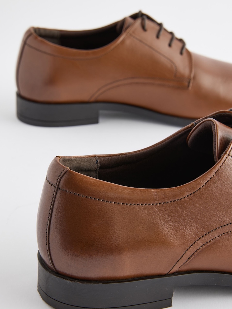 Mens Next Tan Brown Wide Fit Leather Plain Derby Shoes US 12 (UK 11 W) Mens Next Tan Brown Wide Fit Leather Plain Derby Shoes US 12 (UK 11 W)
