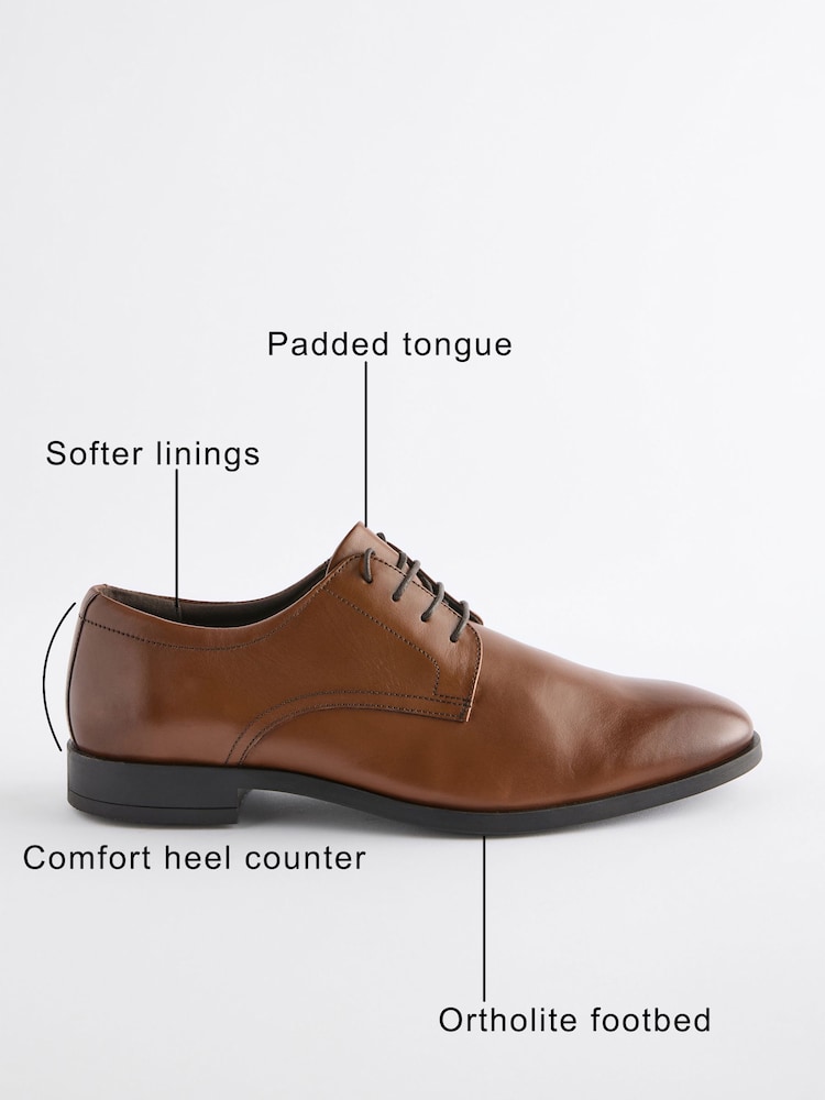 Tan Brown Wide Fit Leather Plain Derby Shoes - Image 6 of 6