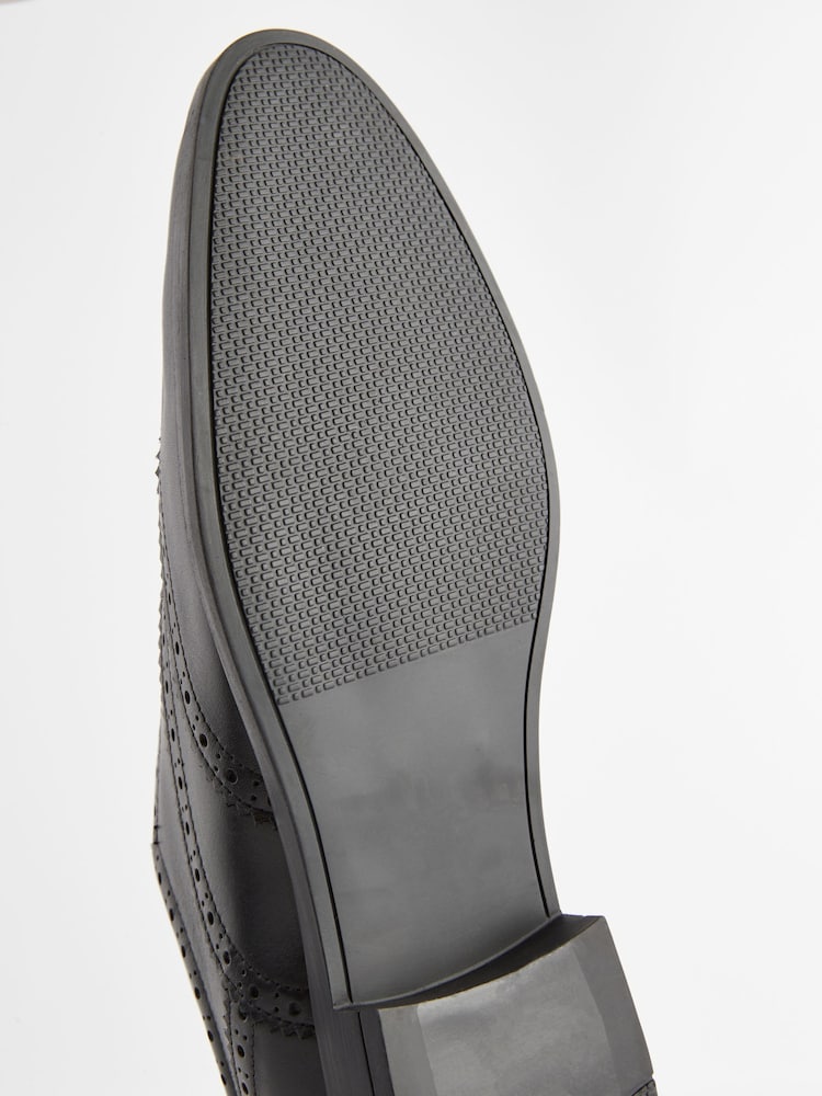 Black Wide Fit Leather Oxford Brogue Shoes - Image 3 of 4