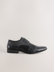 Black Wide Fit Derby Lace-Up Shoes - Image 2 of 7