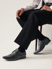 Black Wide Fit Brogue Shoes - Image 1 of 7