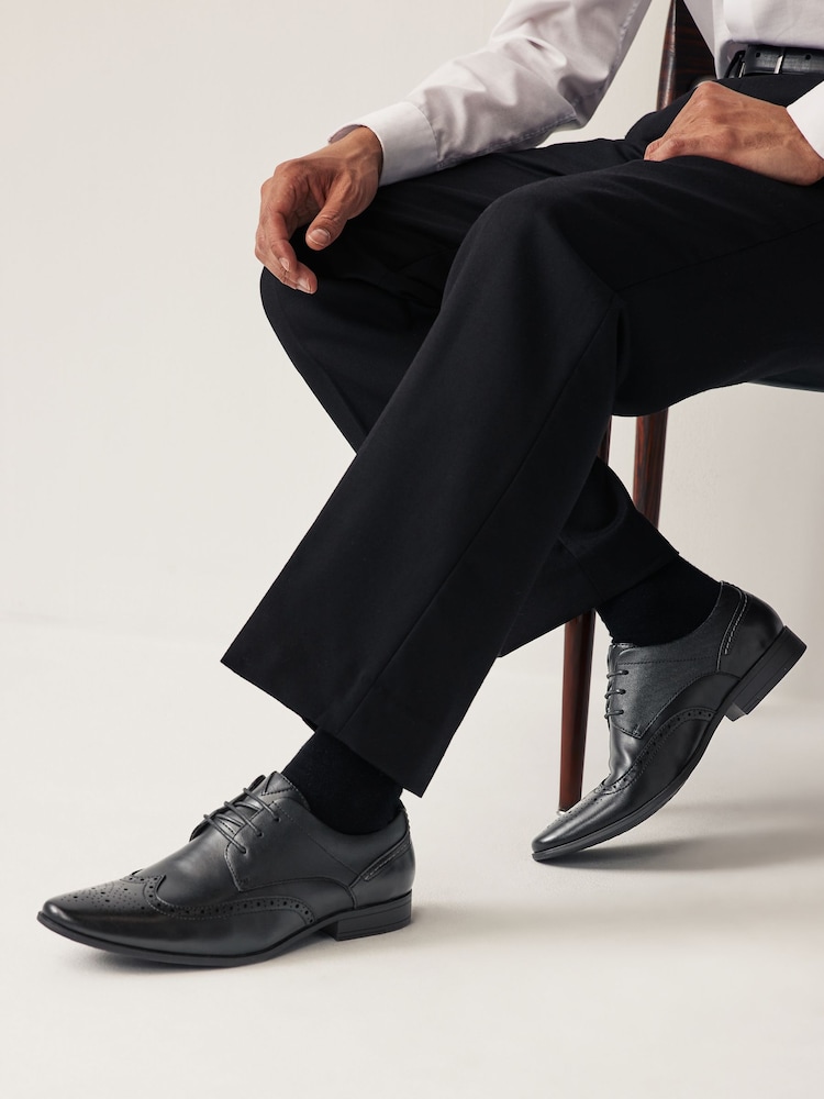 Black Wide Fit Brogue Shoes - Image 1 of 7