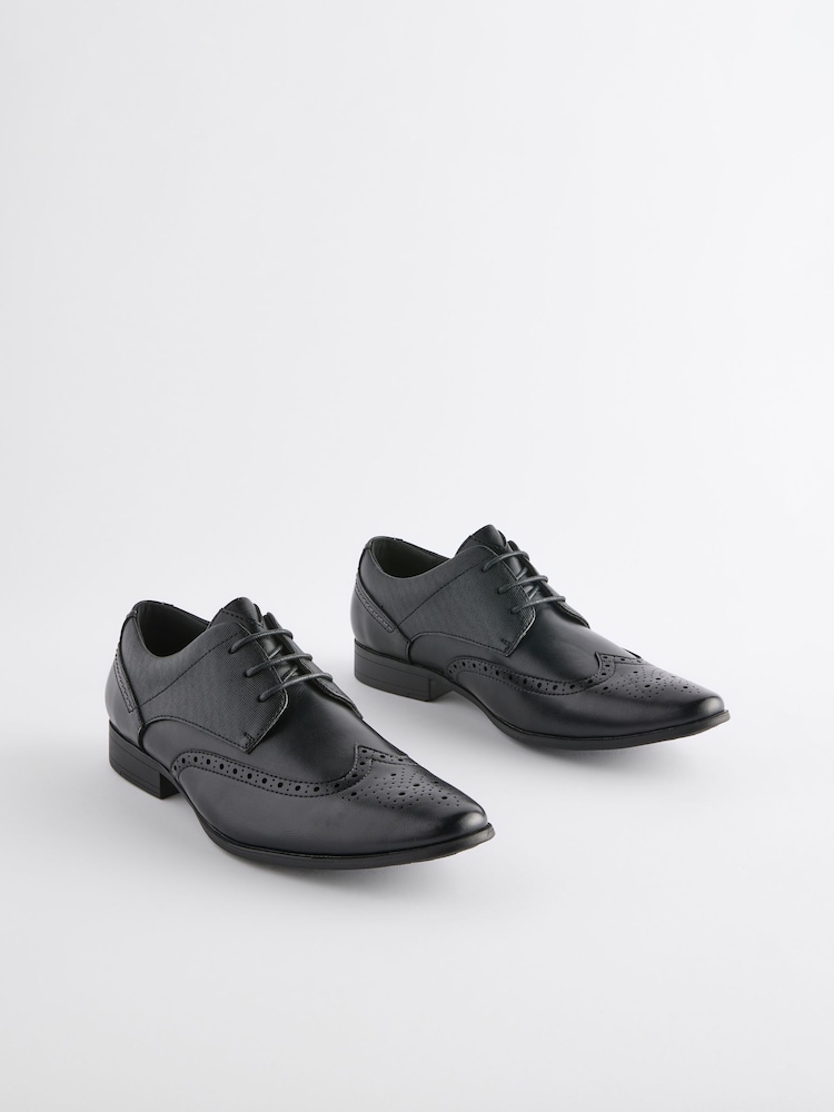Black Wide Fit Brogue Shoes - Image 2 of 7