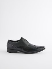 Black Wide Fit Brogue Shoes - Image 3 of 7