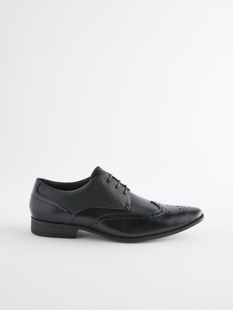 Black Wide Fit Brogue Shoes - Image 3 of 7