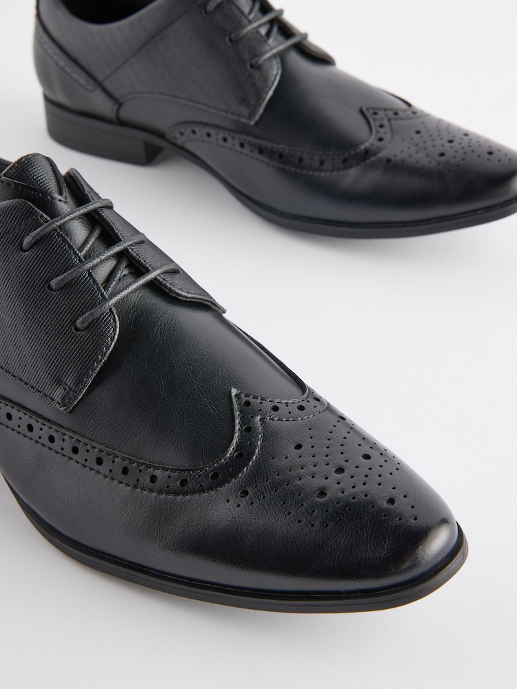Black Wide Fit Brogue Shoes - Image 4 of 7